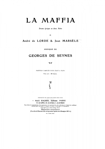 Seynes - La maffia - Vocal Score - Score
