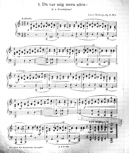 Madetoja - 2 Romances - Score