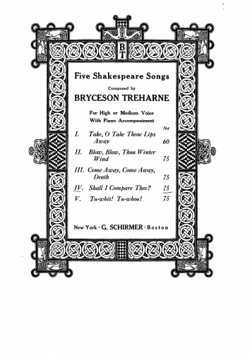 Treharne - 5 Shakespeare Songs - Score