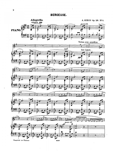 Simon - Berceuse - Scores and Parts - Piano score