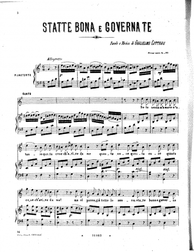 Cottrau - Statte bona e governa te - Score