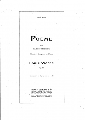 Vierne - Poème pour piano et orchestre - For 2 Pianos (Composer) - Score