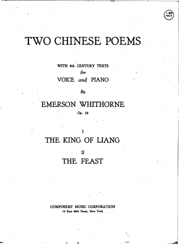 Whithorne - 2 Chinese Poems - Score