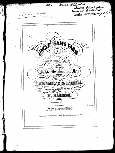 Hutchinson Family Singers - Uncle Sam's Farm - For Voice, Mixed Chorus and Piano (Barker) - Score