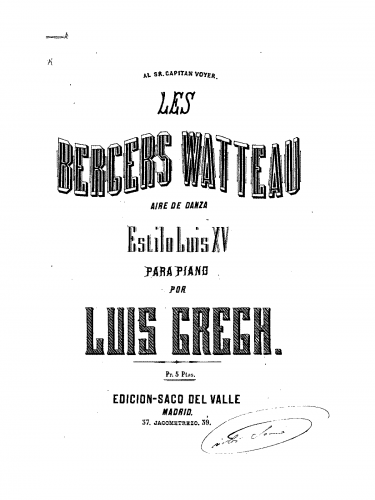 Gregh - Les bergers Watteau - For Piano solo (Gregh) - Score
