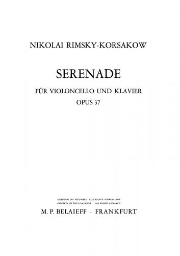Rimsky-Korsakov - Serenade - Cello and Piano Score, Solo Part