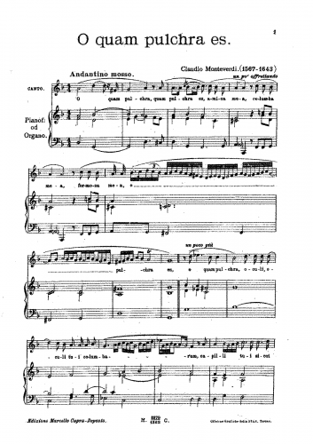Monteverdi - O quam pulchra es amica mea - Vocal Score - Score