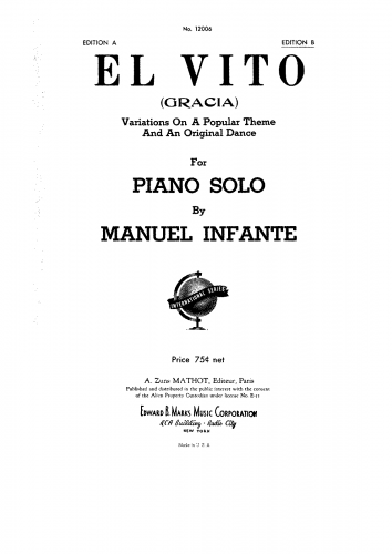 Infante - El Vito (Gracia) - Piano Score - Score