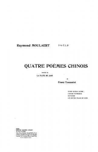 Moulaert - 4 Poèmes Chinois - Score