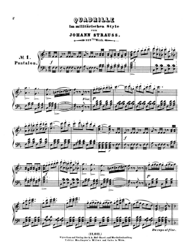 Strauss Sr. - Quadrille im militärischen Style, Op. 229 - For Piano solo - Score