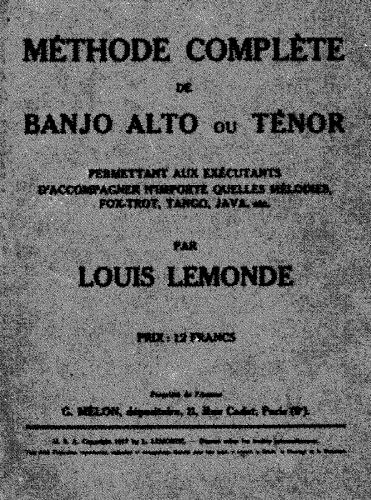 Lemonde - Méthode complète de banjo alto ou ténor - Score