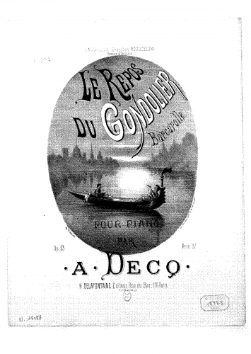 Decq - Le repos du gondolier: barcarolle - Score