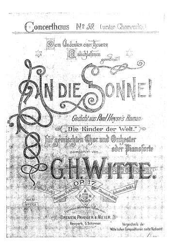 Witte - An die Sonne - Vocal Score - Score