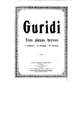 Guridi - 3 Piezas Breves - Score
