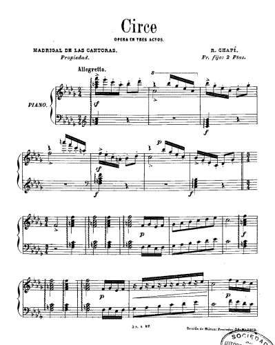 Chapí - Circe - Madrigal de las cantoras For Piano solo - Score
