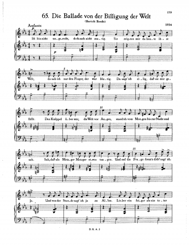 Eisler - Die Ballade von der Billigung der Welt, Op. 42 - Score