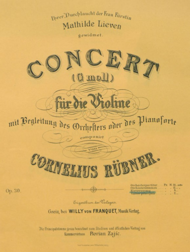 Rübner - Violin Concerto - For Violin and Piano - Piano score