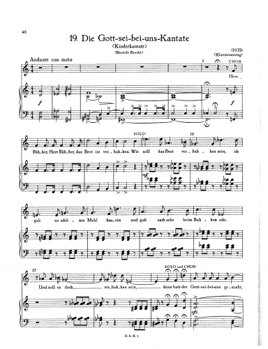 Eisler - Kinderkantate (Kammerkantate Nr.1) - Score