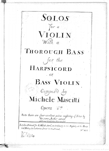 Mascitti - 12 Violin Sonatas, Op. 5 - Score