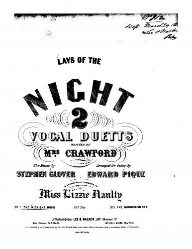 Glover - Lays of the Night: Two Duets - The Midnight Moon (No. 1) For 2 Voices and Guitar (Pique) - Score