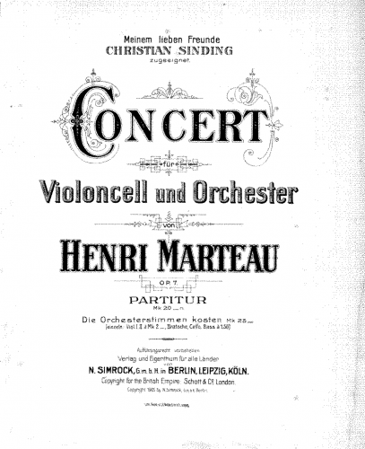 Marteau - Cello Concerto - Orchestra Score