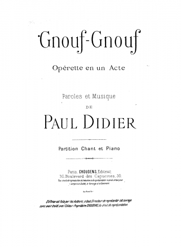 Didier - Gnouf-gnouf - Vocal Score - Score