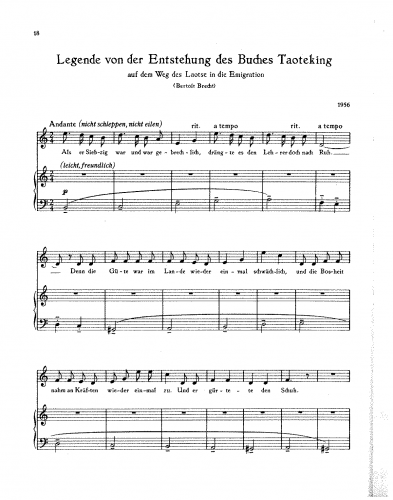 Eisler - Legende von der Entstehung des Buches Taoteking, auf dem Weg des Laotse in die Emigration - Score