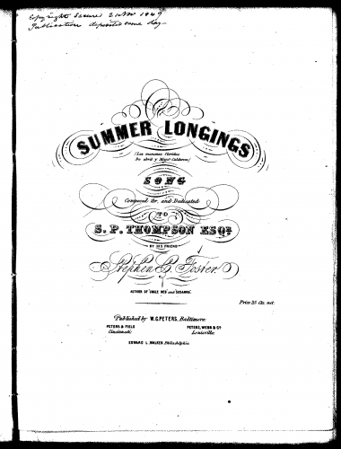 Foster - Summer Longings - Score