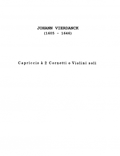 Vierdanck - Capriccios for 2 Solo Cornets (or Violins) - Score