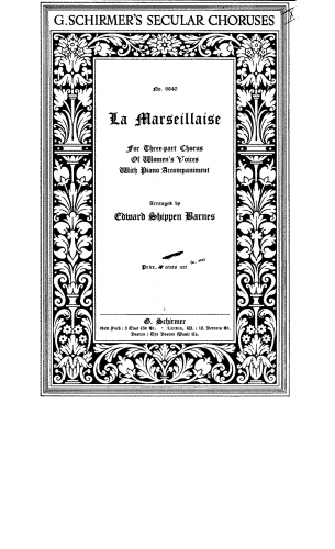 Rouget de Lisle - La Marseillaise - For 3 Female Voices and Piano (Barnes) - Score