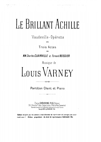 Varney - Le brillant Achille - Vocal Score - Score