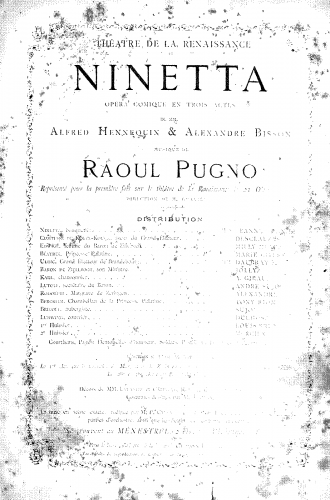 Pugno - Ninetta - Vocal Score - Score