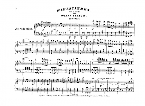 Strauss Jr. - Wahlstimmen Walzer, Op. 250 - For Piano solo - Score