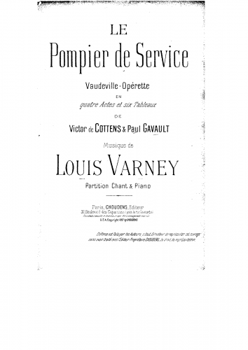 Varney - Le pompier de service - Vocal Score - Score
