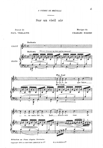 Bordes - Sur un vieil air - For Voice and Piano - Score