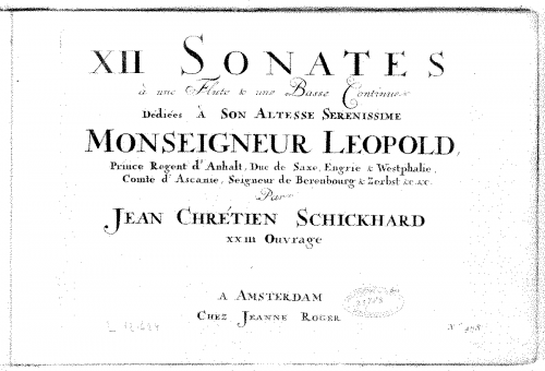 Schickhardt - 12 Recorder Sonatas - Score