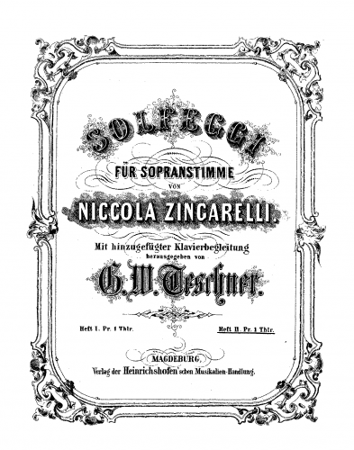 Zingarelli - Solfeggi - Vocal Score - Score