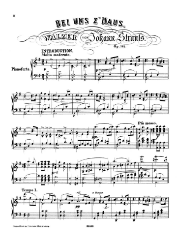 Strauss Jr. - Bei uns z'Haus, Op. 361 - For Piano solo - Score