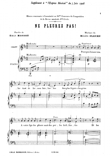 Fleury - Ne pleurez pas ! - Vocal Score - Score