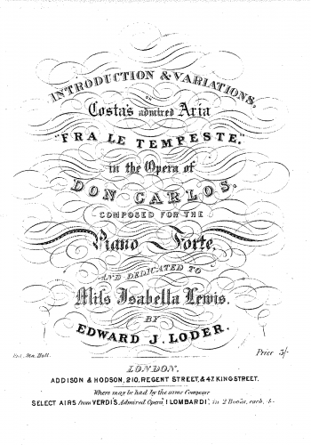 Loder - Introduction and Variations on 'Fra le tempeste' - Score