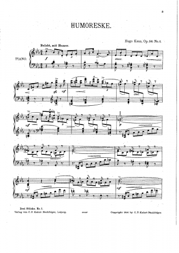 Kaun - Drei Stücke für das Pianoforte zu zwei Händen - Score