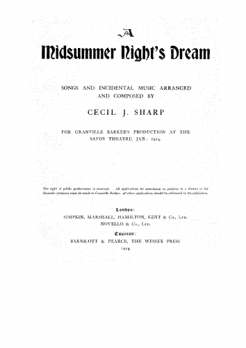 Sharp - A Midsummer Night's Dream - Vocal Score - Score
