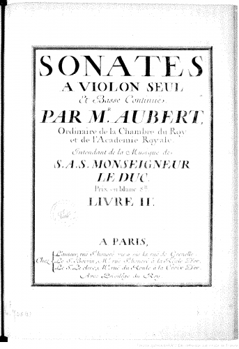 Aubert - 10 Violin Sonatas, Book 2 - Score