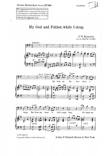 Marston - My God and Father, while I stray - For Male Chorus (Lynes) - Score
