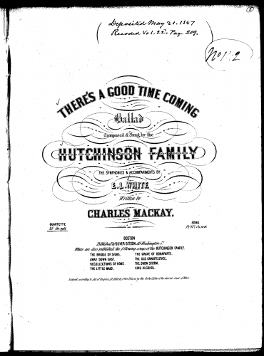 Hutchinson Family Singers - There's a Good Time Coming - For 4 Voices and Piano (White) - Score