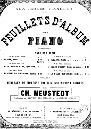 Neustedt - Feuillets d'album - Piano Score Pensée (No. 1) - Score