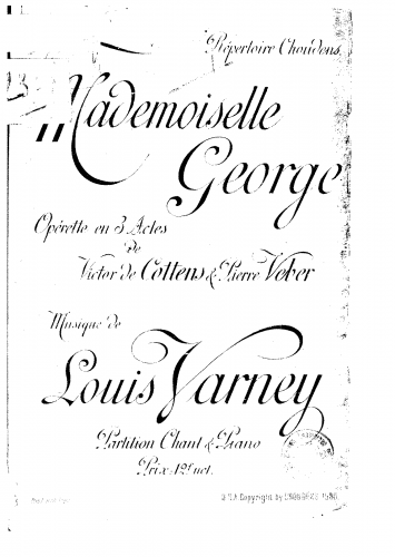 Varney - Mademoiselle George - Vocal Score - Score