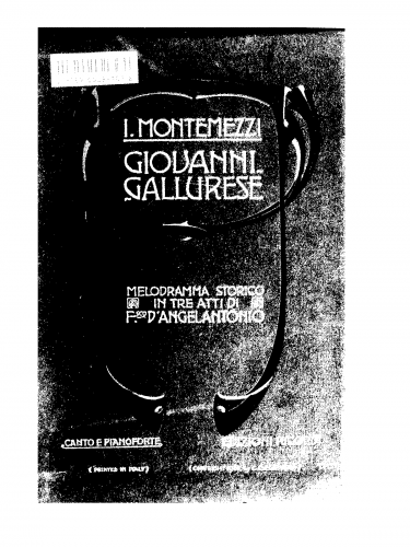 Montemezzi - Giovanni Gallurese - Vocal Score - Score