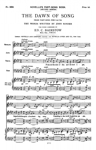 Bairstow - The Dawn of Song - Score