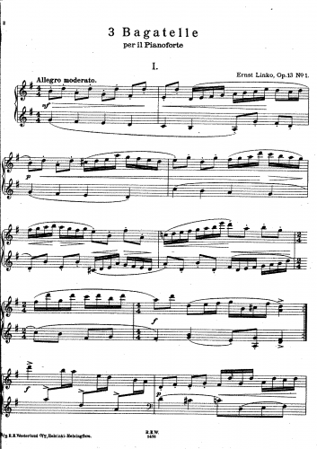 Linko - 3 Bagatelles - complete piano score